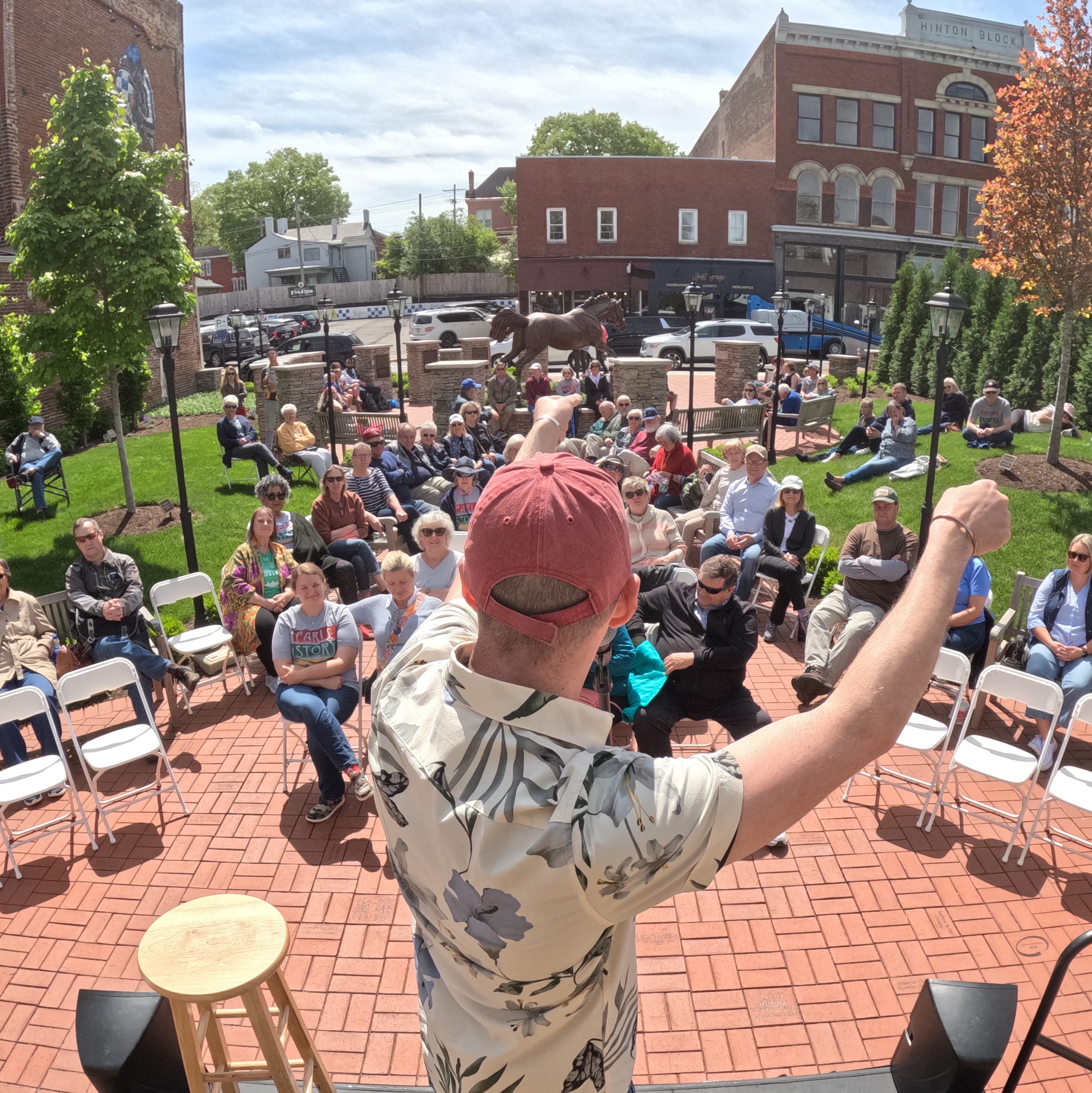 Teller engaging the crowd in Secretariat Park