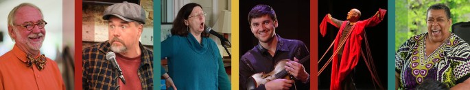 Collage of all 6 tellers for the Paris Storytelling Festival